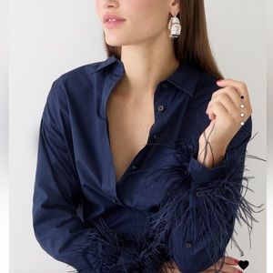 J.Crew Tops | JCrew Feather Trim Navy Button down